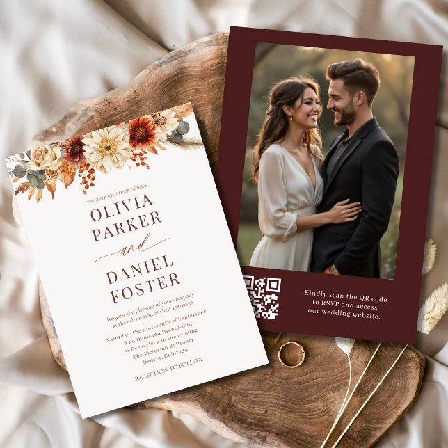Invitación Foto de otoño moderna Código QR Boda de otoño (Subido por el creador)
