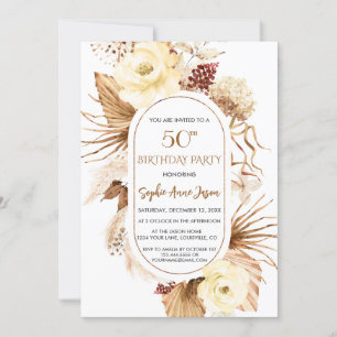 Invitación Foto de palma de hierba de marfil pampas 50 cumple