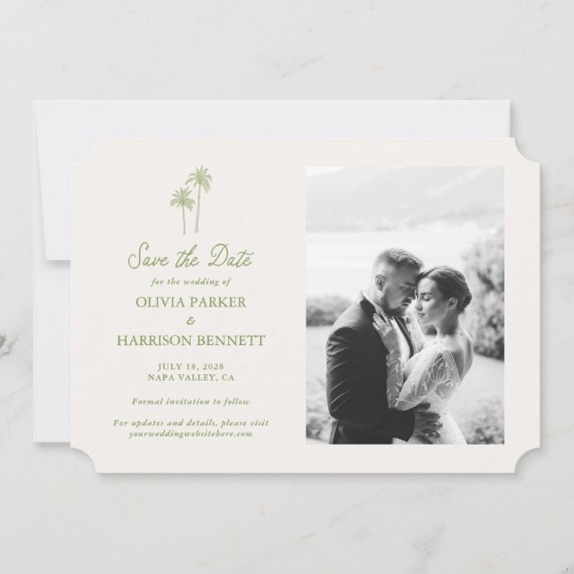 Invitación Foto de palmera Boda Save the Date (Anverso)
