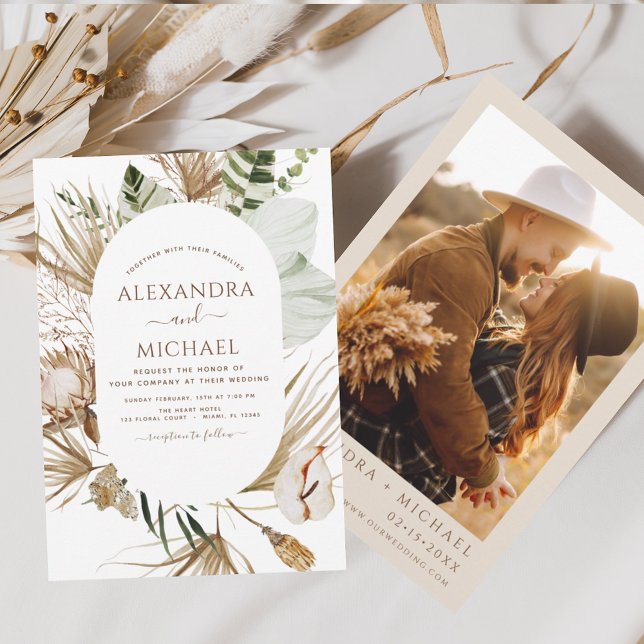 Invitación Foto de pampas Grass Bohemian Boho Tropical Boda (Subido por el creador)