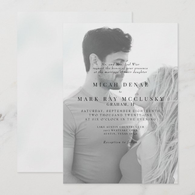 Invitación Foto de pareja B/N Boda (Anverso / Reverso)