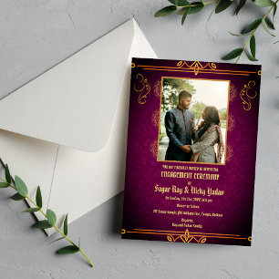 Invitación Foto de pareja en la ceremonia de compromiso hindú