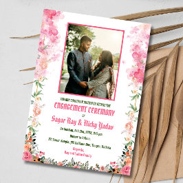 Invitación Foto de pareja en la ceremonia de compromiso hindú