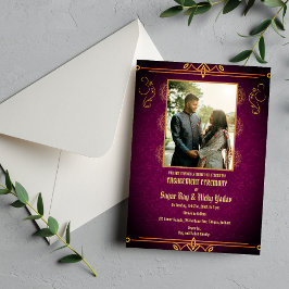 Invitación Foto de pareja en la ceremonia de compromiso hindú