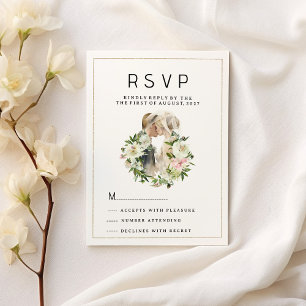 Invitación Foto de pareja floral blanca y rosa de mita RSVP I