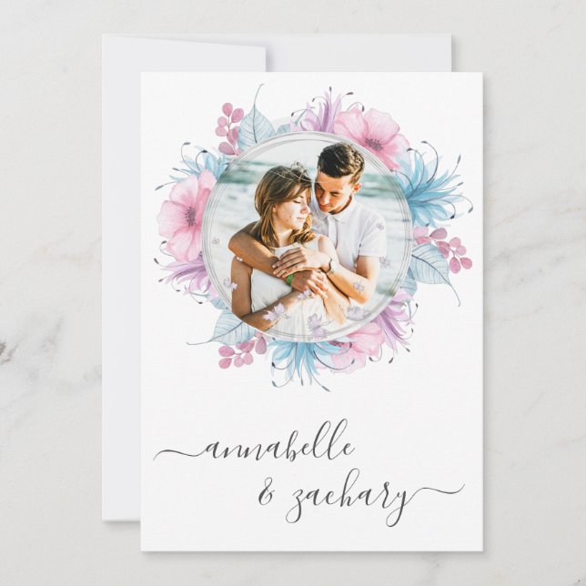 Invitación *~* Foto de pareja floral RSVP + QR AR6 Boda Inv (Anverso)