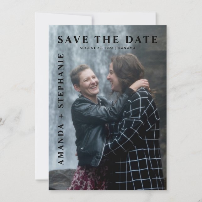Invitación Foto de pareja gay moderna para guardar la fecha (Anverso)
