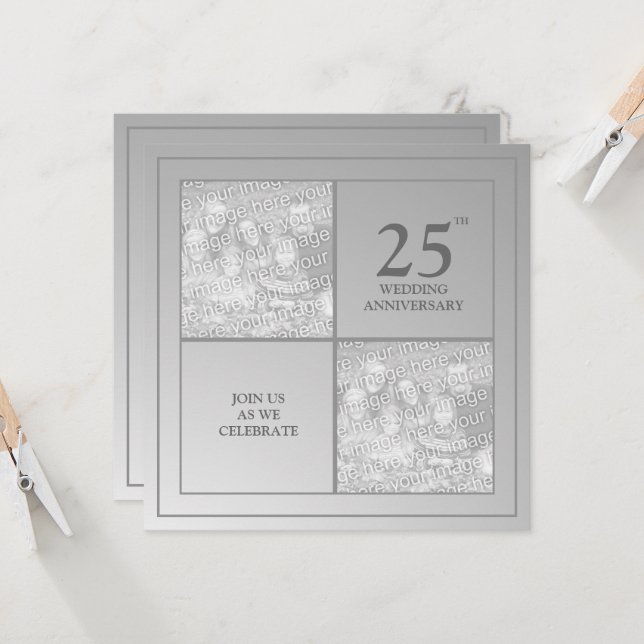 Invitación Foto de pasado y presente Aniversario de plata (Anverso/Reverso In Situ)