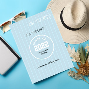 Invitación Foto de pasaporte de graduación azul y blanco