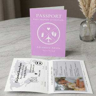 Invitación Foto de pasaporte de lavanda púrpura para baby sho