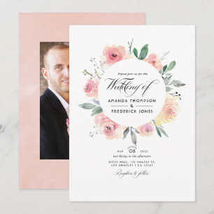 Invitación Foto de Pastel Rubor Boda Floral Rosa