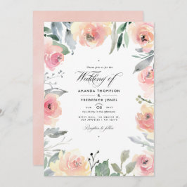 Invitación Foto de Pastel Rubor Boda Floral Rosa