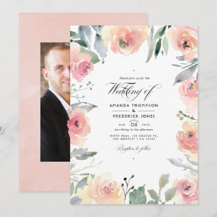 Invitación Foto de Pastel Rubor Boda Floral Rosa