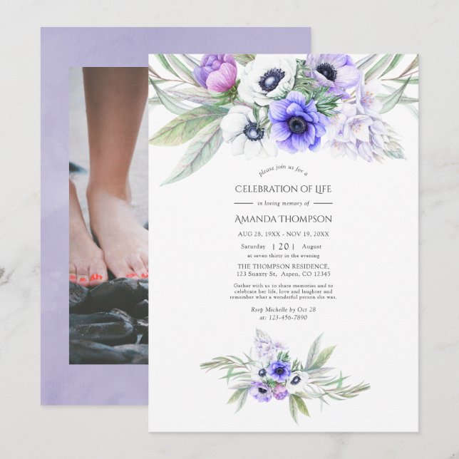 Invitación Foto de Pastel Violet Floral Celebración de la Vid (Anverso / Reverso)
