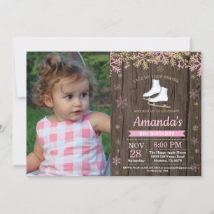 Invitación Foto de Patinaje Rosado por fiesta de cumpleaños d