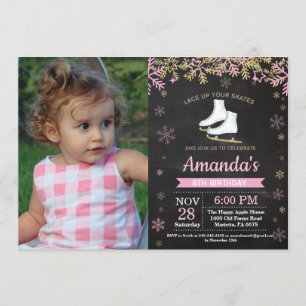 Invitación Foto de Patinaje Rosado por fiesta de cumpleaños d