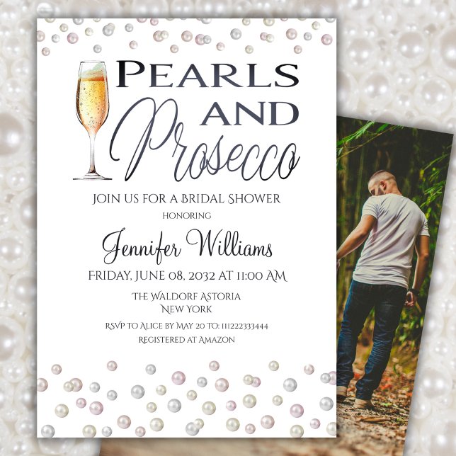 Invitación Foto de Pearls and Prosecco Bridal Shower (Subido por el creador)