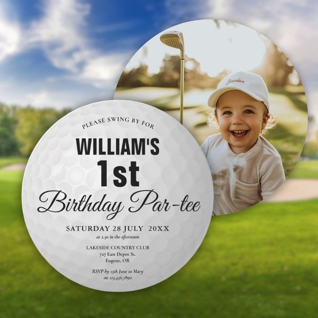 Invitación Foto de pelota de golf de fiesta de cumpleaños de  (Golf Birthday Party Golf Ball Photo Invitation)