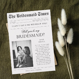 Invitación Foto de periódico antiguo Propuesta de dama de hon