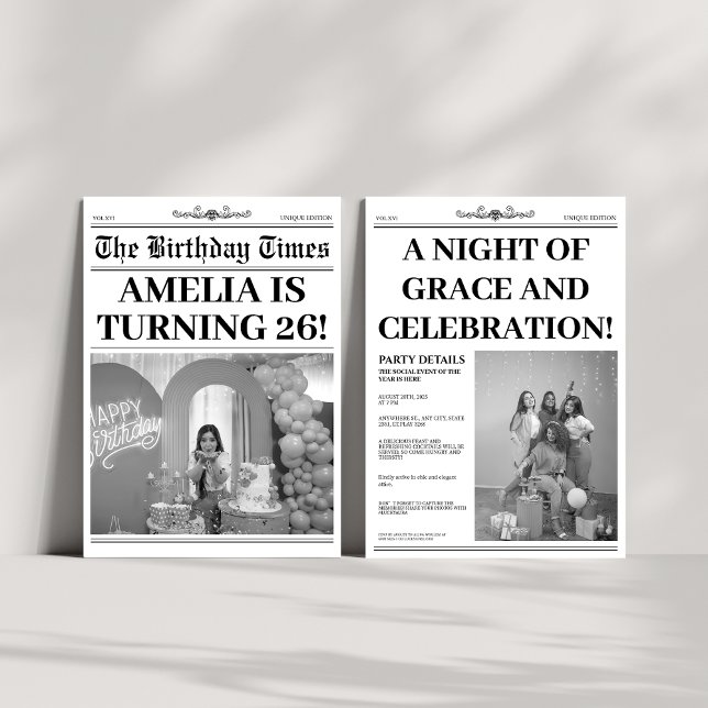 Invitación Foto de periódico de cumpleaños número 26 en blanc (Subido por el creador)