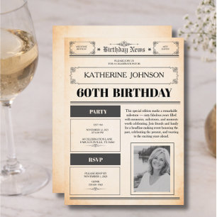 Invitación Foto de periódico de cumpleaños número 60