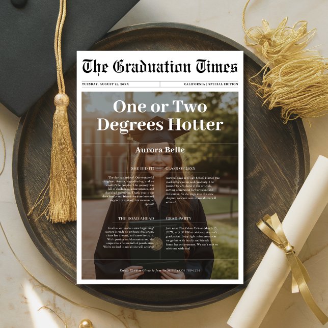 Invitación Foto de periódico de graduación de One Degrees Hot (Subido por el creador)