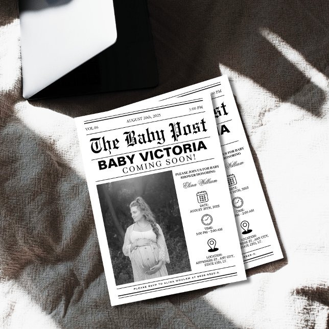 Invitación Foto de periódico moderno Ducha para bebé (Subido por el creador)
