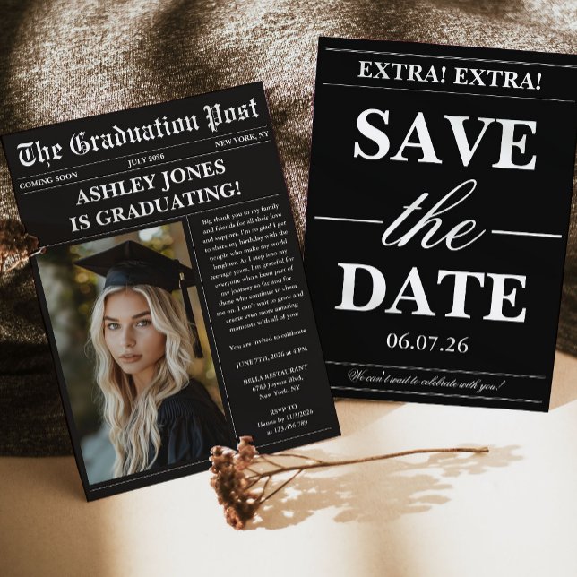 Invitación Foto de periódico negro graduación (Subido por el creador)