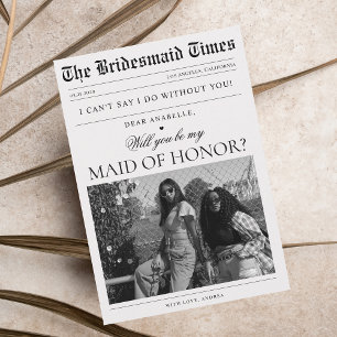 Invitación Foto de periódico, única dama de honor, propuesta