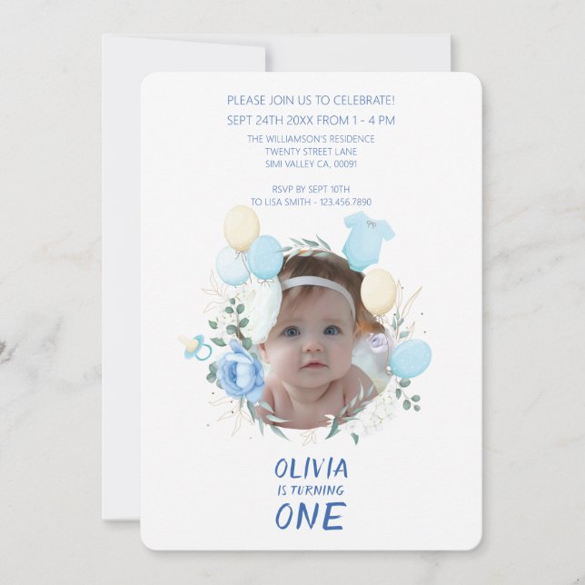 Invitación Foto de personalizable - 1º cumpleaños (Anverso)