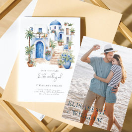 Invitación Foto de Personalizado Boda de Watercolor Santorini