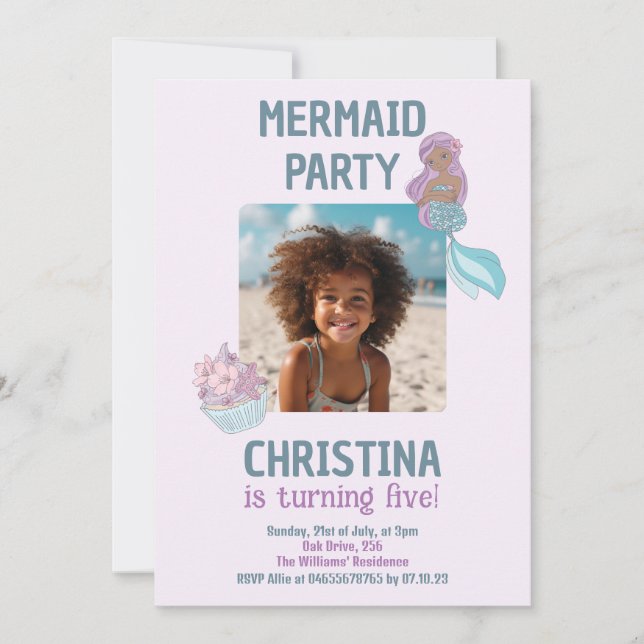 Invitación Foto de personalizado Chica negro fiesta de cumple (Anverso)