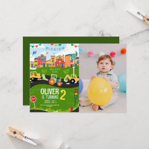 Invitación Foto de personalizado, cumpleaños del tractor verd