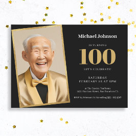Invitación Foto de Personalizado de Black Gold Classy con 100