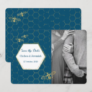 Invitación Foto de Personalizado de oro Verde azulado de Hone