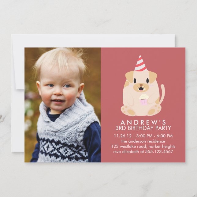 Invitación Foto de Personalizado de perro de cachorro lindo F (Anverso)