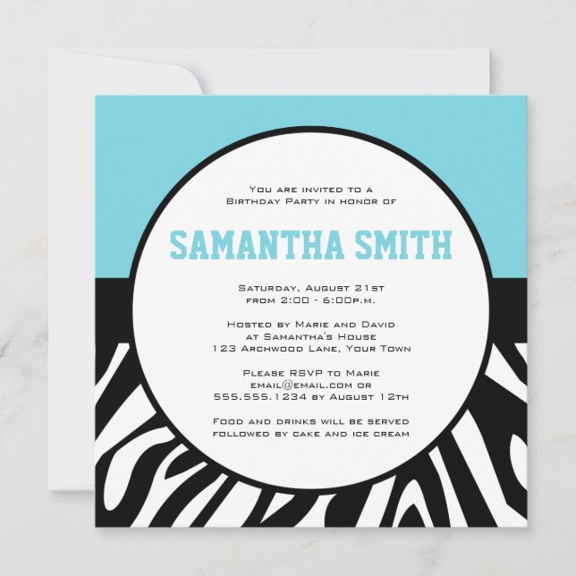 Invitación Foto de Personalizado de Zebra Fiesta de cumpleaño (Anverso)