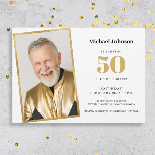 Invitación Foto de Personalizado simple de oro 50 cumpleaños