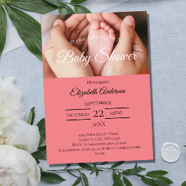 Invitación Foto de Pies de Bebé Negro Blanco Rosa Chica Baby 