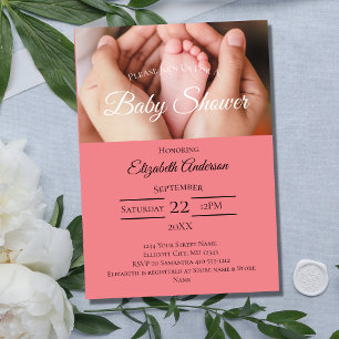 Invitación Foto de Pies de Bebé Negro Blanco Rosa Chica Baby 