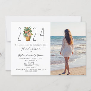 Invitación Foto de piña floral de playa de graduación 2024