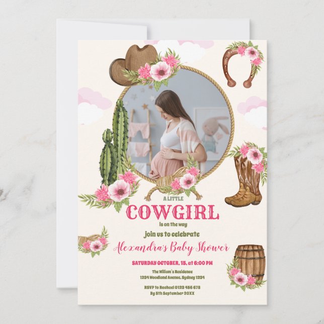 Invitación Foto de Pink Cowgirl Western Baby Shower (Anverso)
