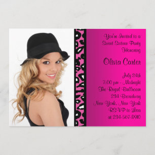Invitación Foto de Pink Leopard Dulce Fiesta de Cumpleaños