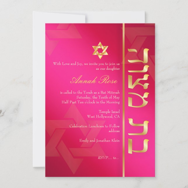 Invitación Foto de PixDezines, foto de Mitzvah/rosa/oro calie (Anverso)