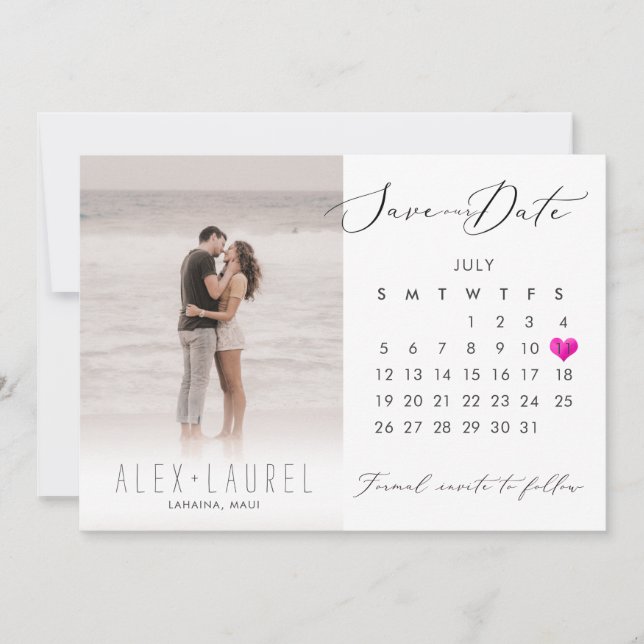 Invitación Foto de PixDezines Guardar la fecha Calendario Cor (Anverso)