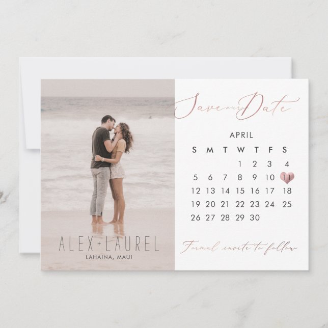 Invitación Foto de PixDezines Guardar la fecha Calendario ros (Anverso)