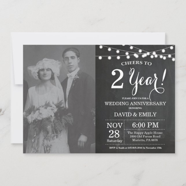 Invitación Foto de pizarra de aniversario de bodas 2do (Anverso)