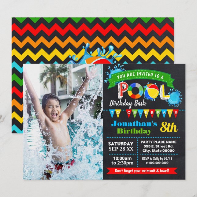 Invitación Foto de pizarra de basculante de verano con fiesta (Anverso / Reverso)