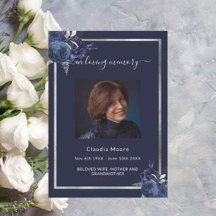 Invitación Foto de plata azul Celebración del funeral de vida