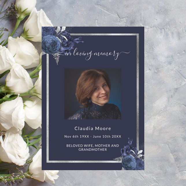 Invitación Foto de plata azul Celebración del funeral de vida (Subido por el creador)